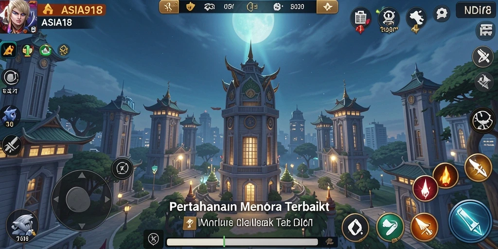 Tangkapan layar gameplay seru dari ASIA918 dengan berbagai menara dan musuh.