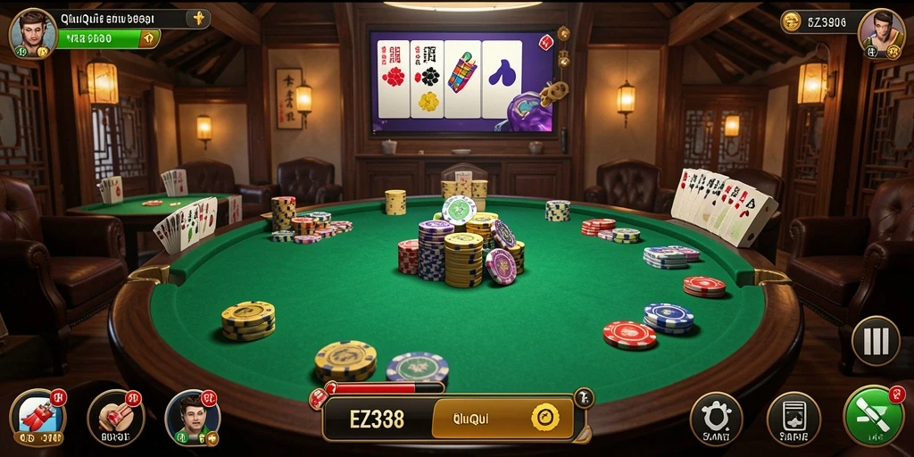 Tampilan gameplay seru EZ338 dalam permainan QiuQiu.