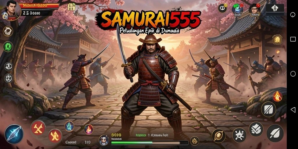 Screenshot gameplay dari SAMURAI555 menampilkan aksi pertempuran yang intens dan mendebarkan.