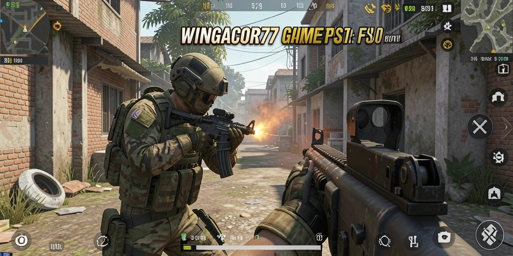 Screenshot gameplay WINGACOR77 menampilkan aksi menembak yang intens dan mendebarkan.